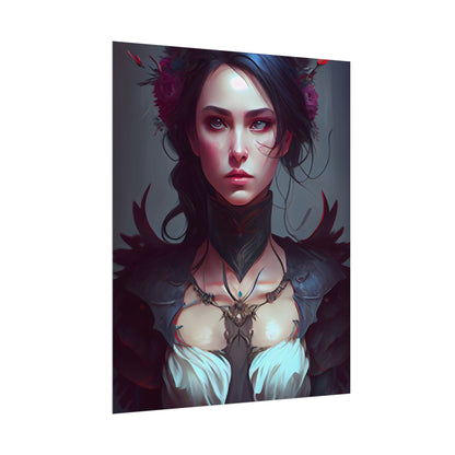 Enchanting Female Portrait: Elegant Black Dress Artwork - Poster