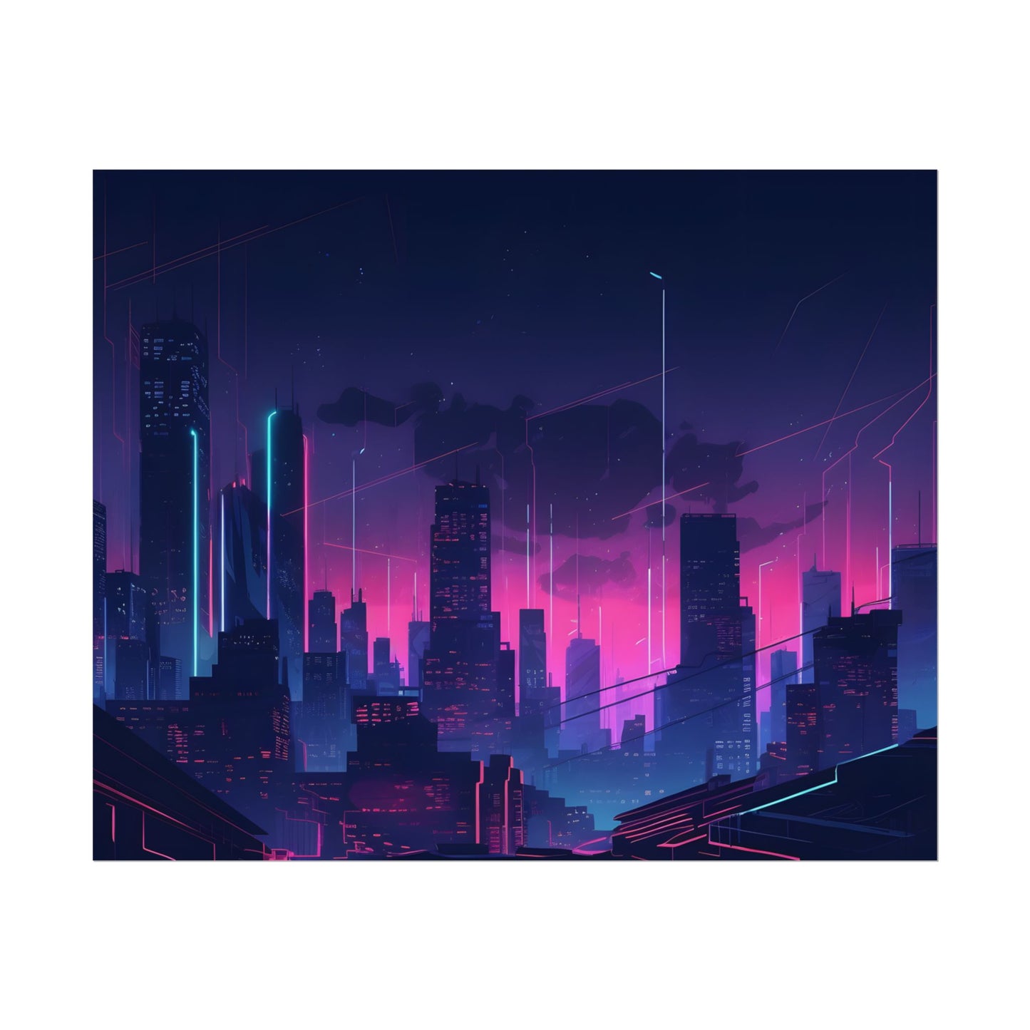 Melancholic Cyberpunk Cityscape: Nighttime Digital Art - Poster