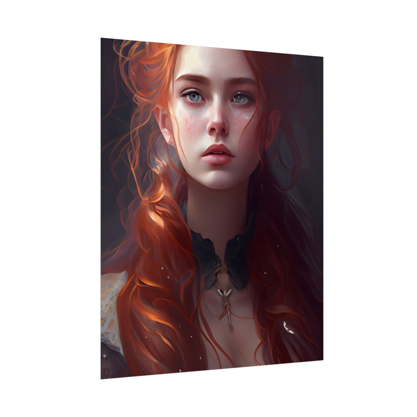 Elegant Redhead Portrait: Female Artwork in Dress - Poster