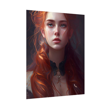 Elegant Redhead Portrait: Female Artwork in Dress - Poster