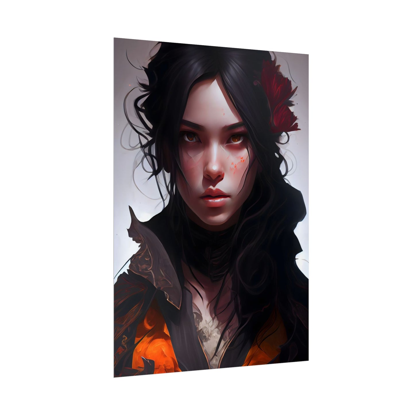 Black Hair Female Portrait: Elegant Dress Artwork - Poster