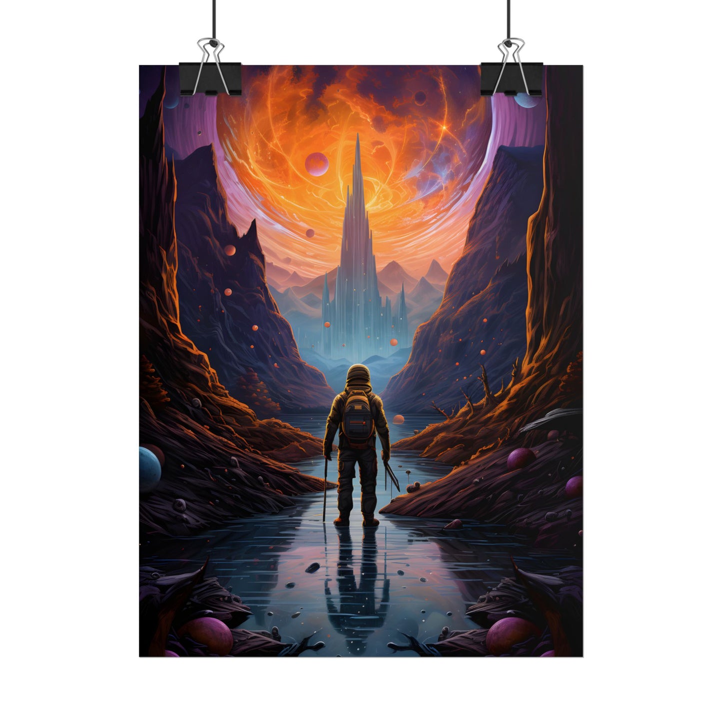 Futuristic Explorer in Wilderness: Sci-Fi Artwork - Poster