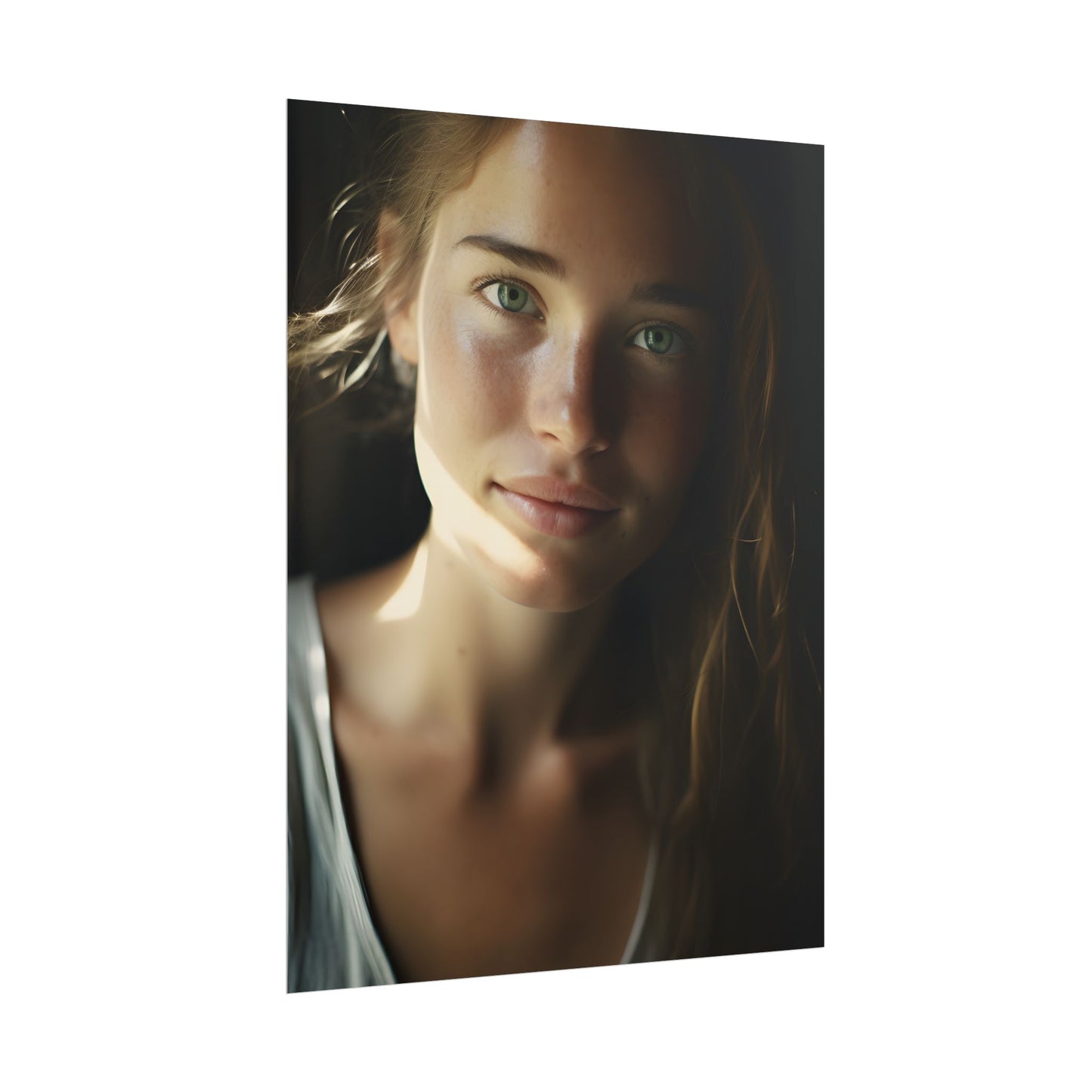 Grinning Woman: Close-Up Portrait with Joyful Expression - Poster