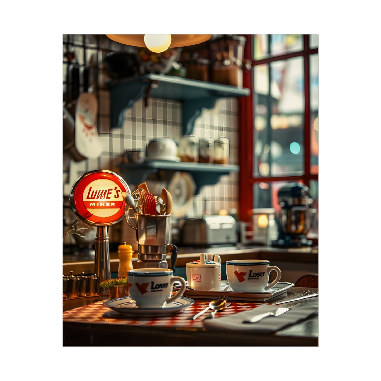 Retro Warmth: Cozy Lukes Diner Coffee Scene Art - Poster