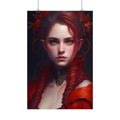 Redhead Portrait: Vibrant Dress Artwork - Poster