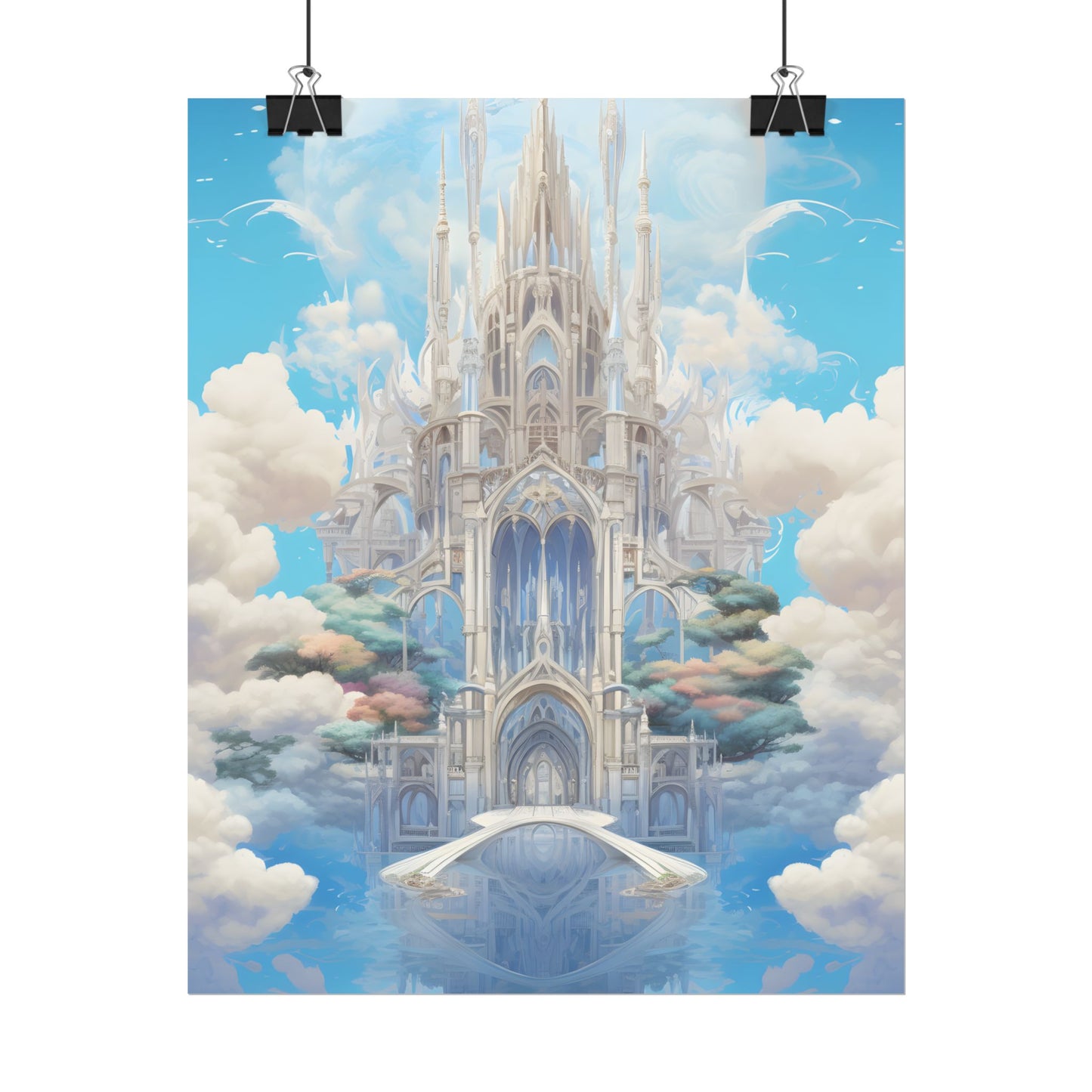 Floating City in Celestial Clouds: Fantasy Artwork - Poster