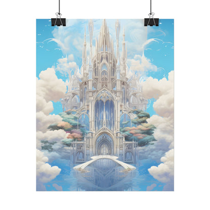 Floating City in Celestial Clouds: Fantasy Artwork - Poster