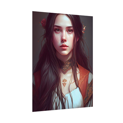 Sophisticated Female Portrait: Brown Hair Artwork in Focus - Poster