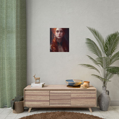 Elegant Redhead Portrait: Female Artwork in Dress - Poster