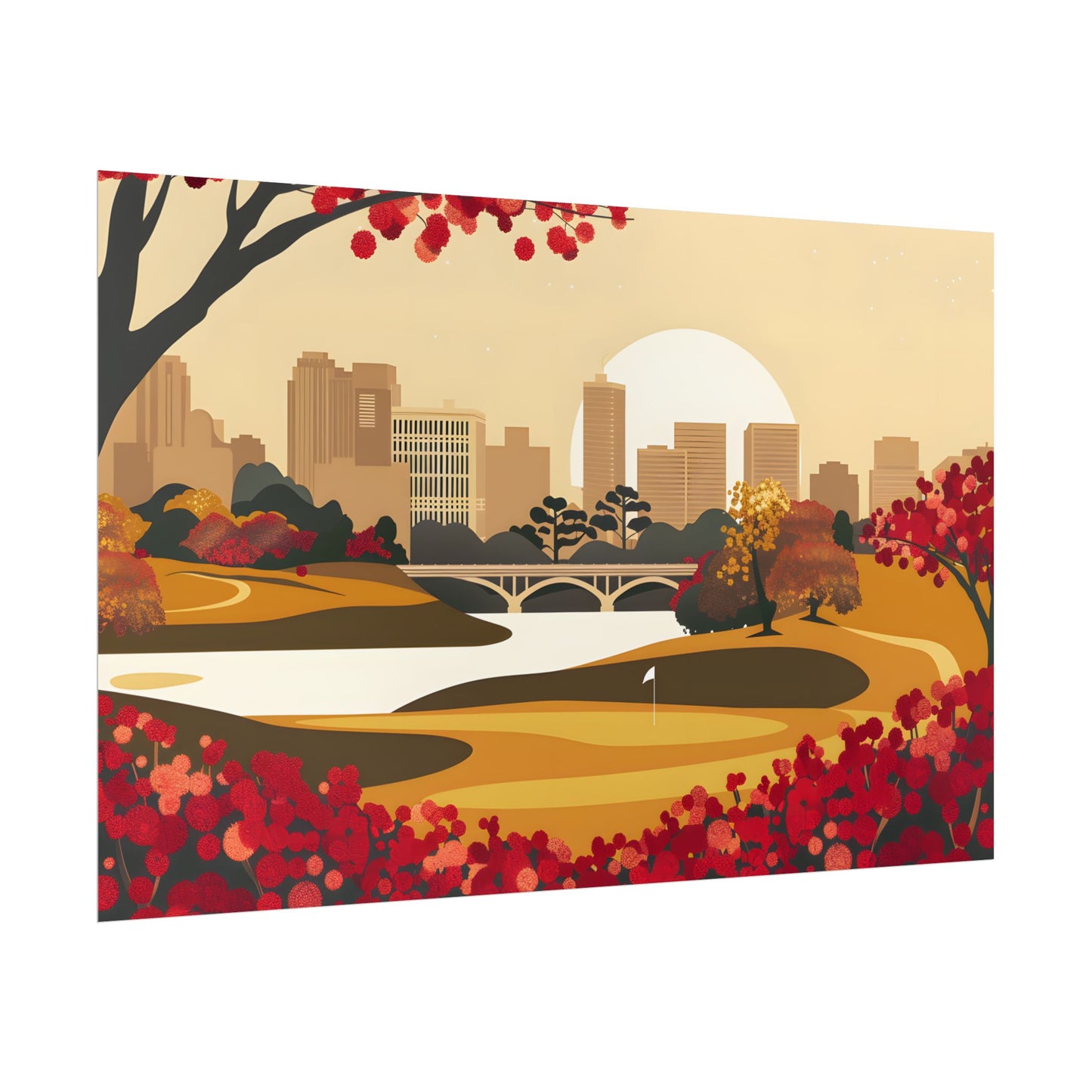Retro Golf Illustration: Classic Course Scene - Poster