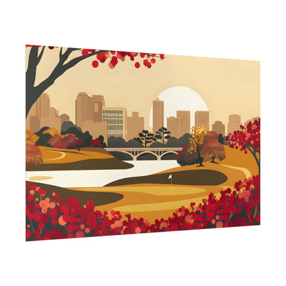 Retro Golf Illustration: Classic Course Scene - Poster