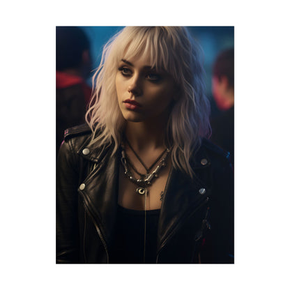 Cyberpunk Blonde Woman: Fashionable Portrait in Close-Up - Poster