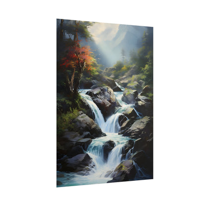 Breathtaking Waterfall: Oil Painting Masterpiece - Poster