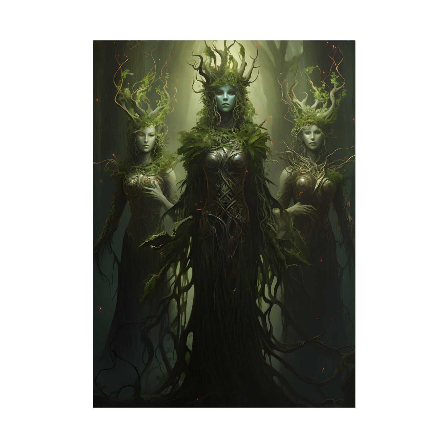 Mystical Forest Guardians: Ancient Tree Spirits Digital Art - Poster