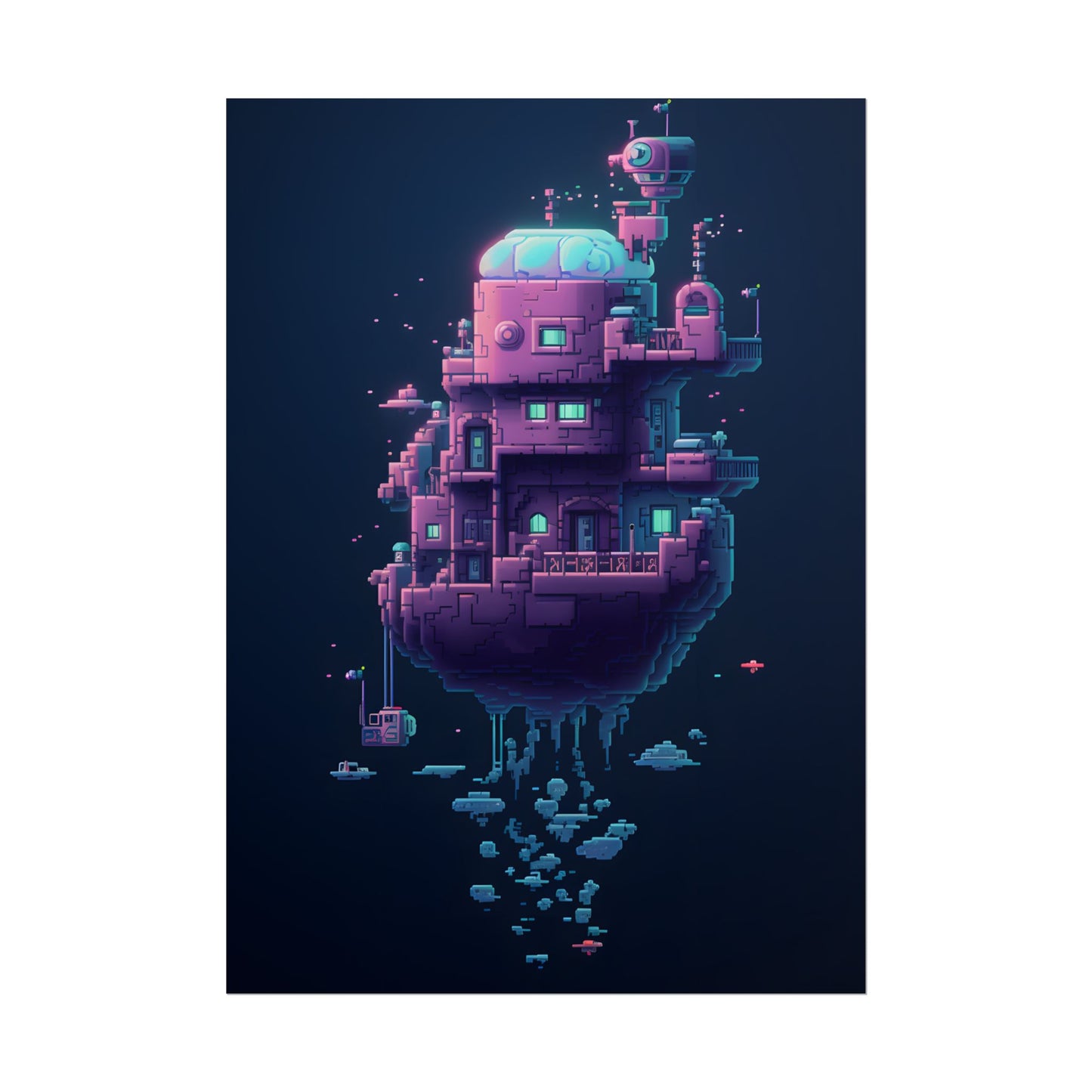 Cyberpunk Pixel Art: Futuristic Cityscape Digital Artwork - Poster