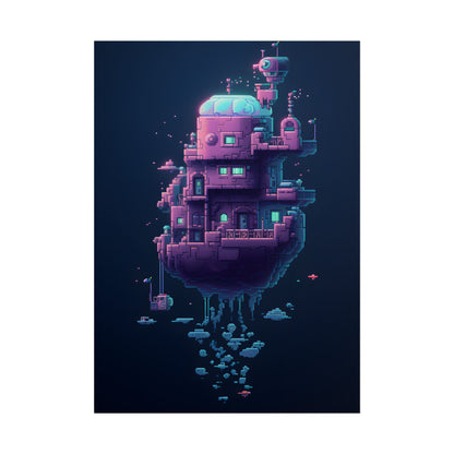 Cyberpunk Pixel Art: Futuristic Cityscape Digital Artwork - Poster