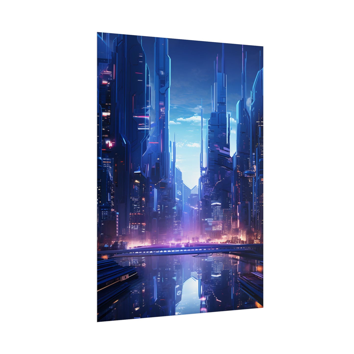 Dystopian Cyberpunk Cityscape: Glowing Neon Lights - Poster