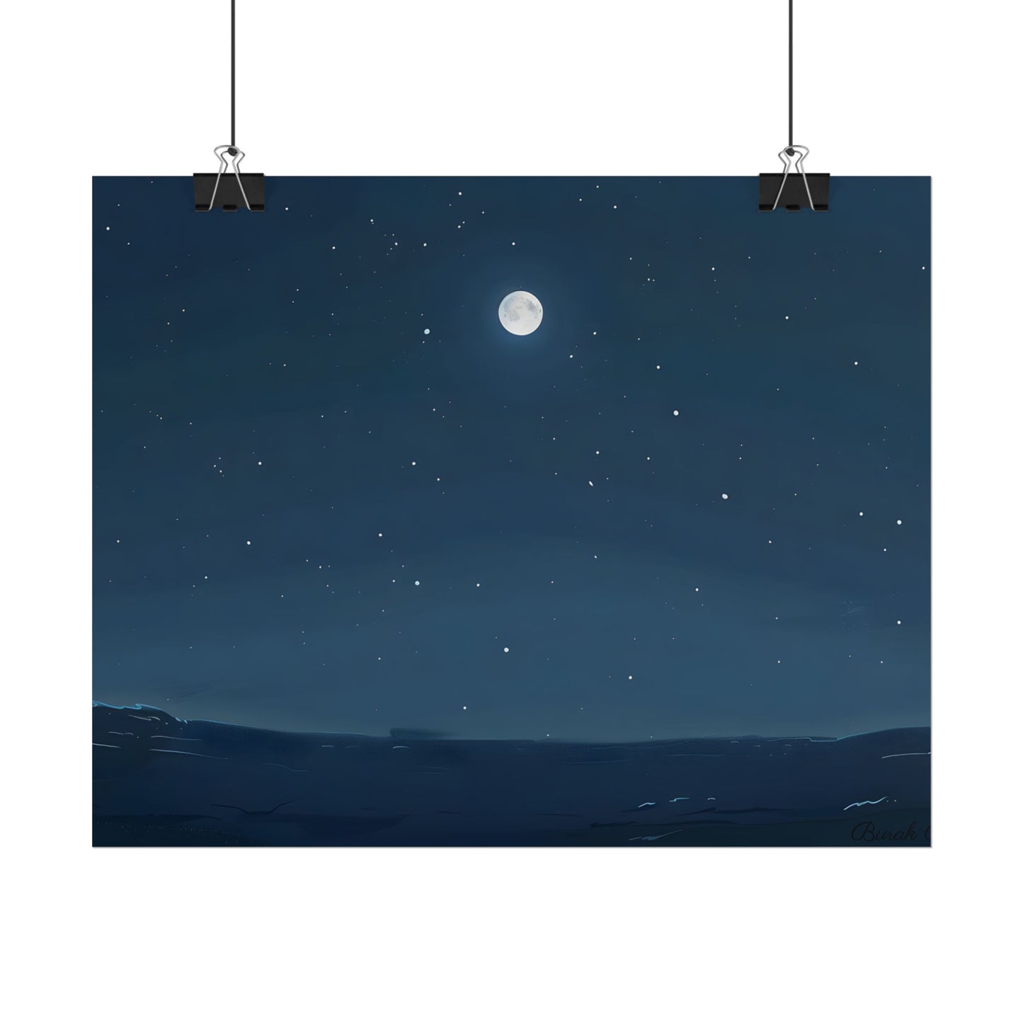 Starry Night Sky: Minimalist Beauty in Blue - Poster