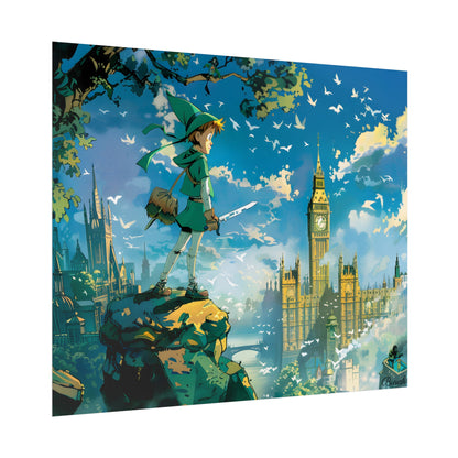Whimsical Boy in Green: Colorful Illustration Artwork - Poster