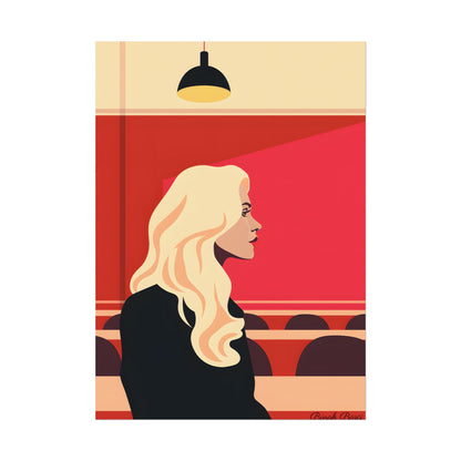 Minimalist Blonde Woman in Black Dress: Modern Art Poster - Poster