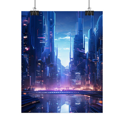 Dystopian Cyberpunk Cityscape: Glowing Neon Lights - Poster