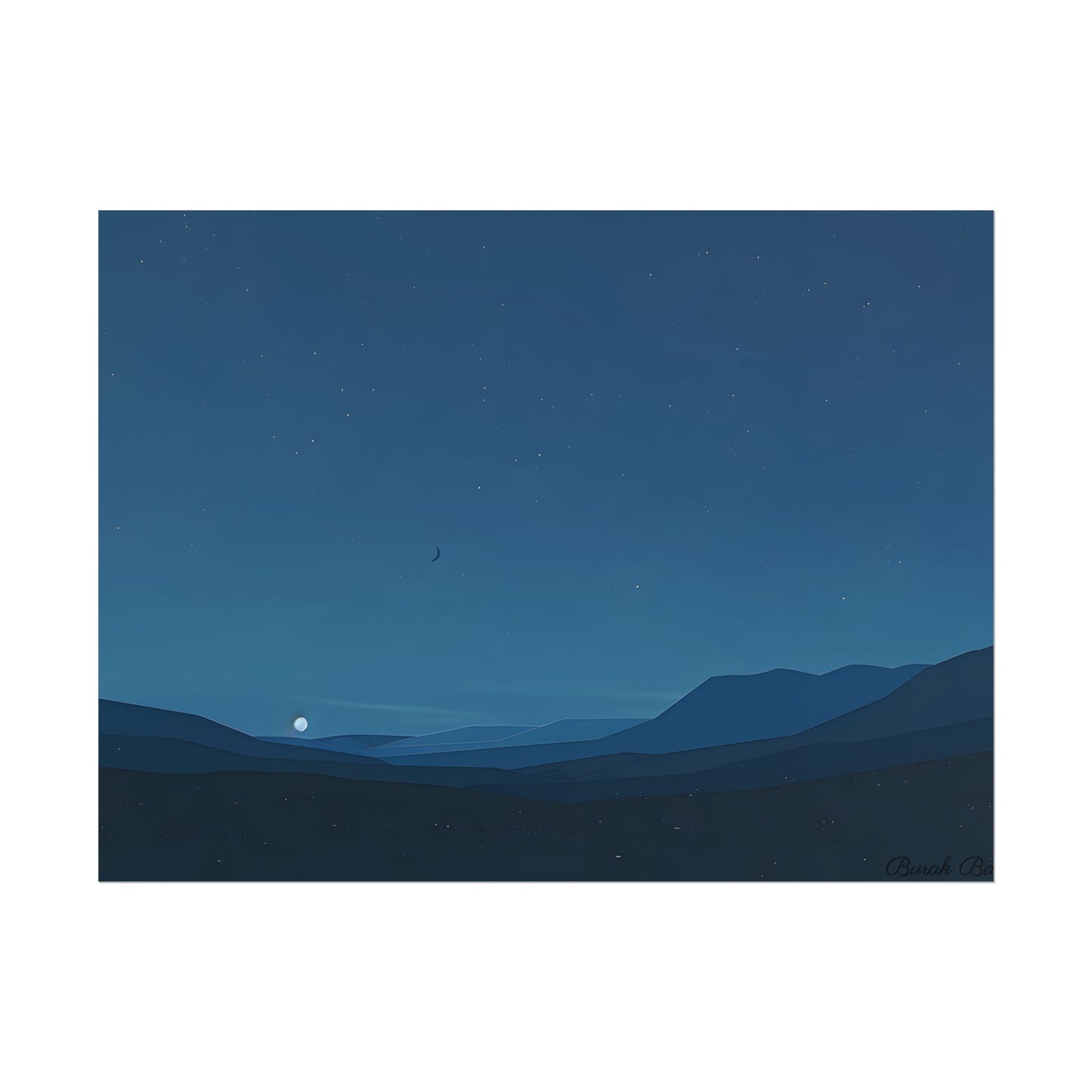 Minimalist Night Sky: Stars and Crescent Moon Art - Poster