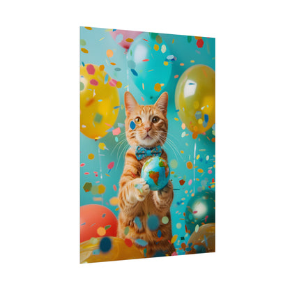 Charming Whiskers: Cat in Bow Tie with Mini Flag - Poster