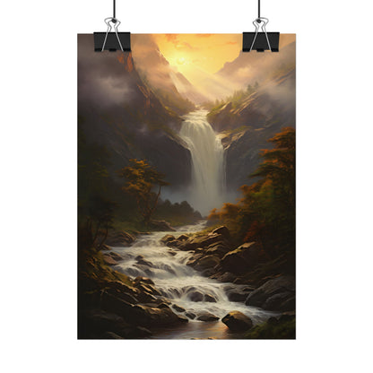 Breathtaking Waterfall: Nature's Beauty in Oil Painting - Poster