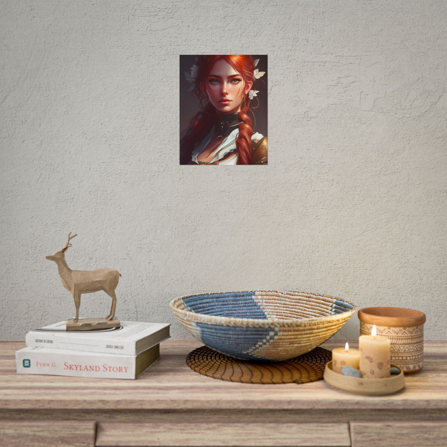 Elegant Redhead Portrait: Dark Background Artwork - Poster