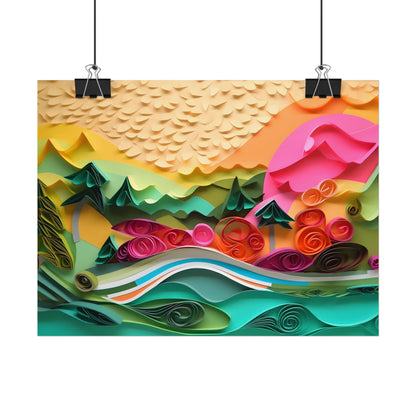 Magical Beach Landscape: Paper Quilling Art Piece - Poster
