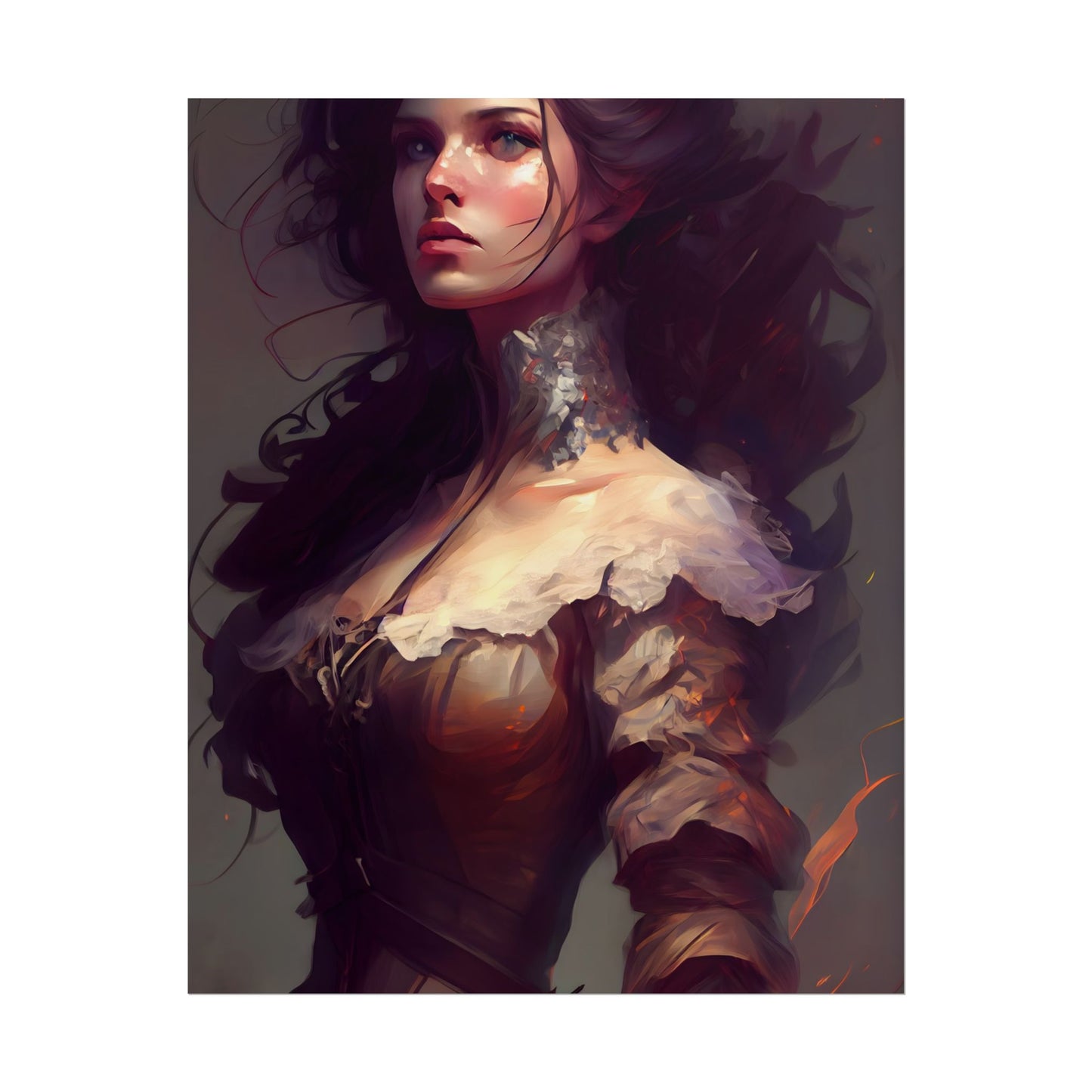 Lovely Brown Hair Portrait: Stunning Female Art - Poster
