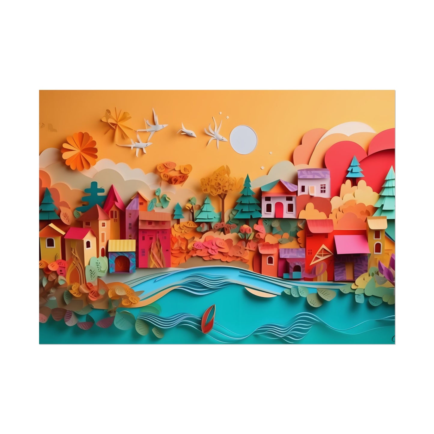 Epic Sunset Beach: Magical Paper Quilling Artwork - Poster