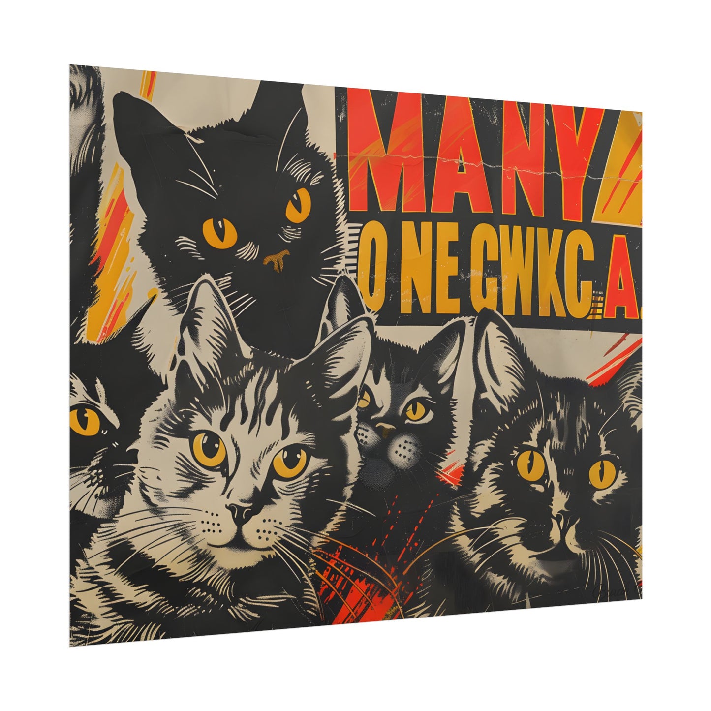 Red Cats in Soviet Motion: A Playful Poster Art - Poster