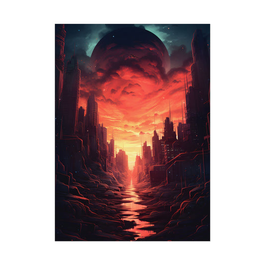 Burning Cityscape: A Night of Endless Embers - Poster