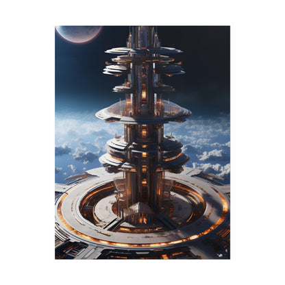 Aetherial Space Station: Industrial Haven with Habitation Windows - Poster