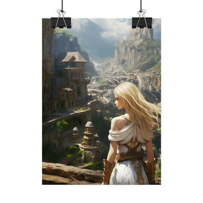 Dramatic Anime Blonde: Flying Female Digital Art - Poster
