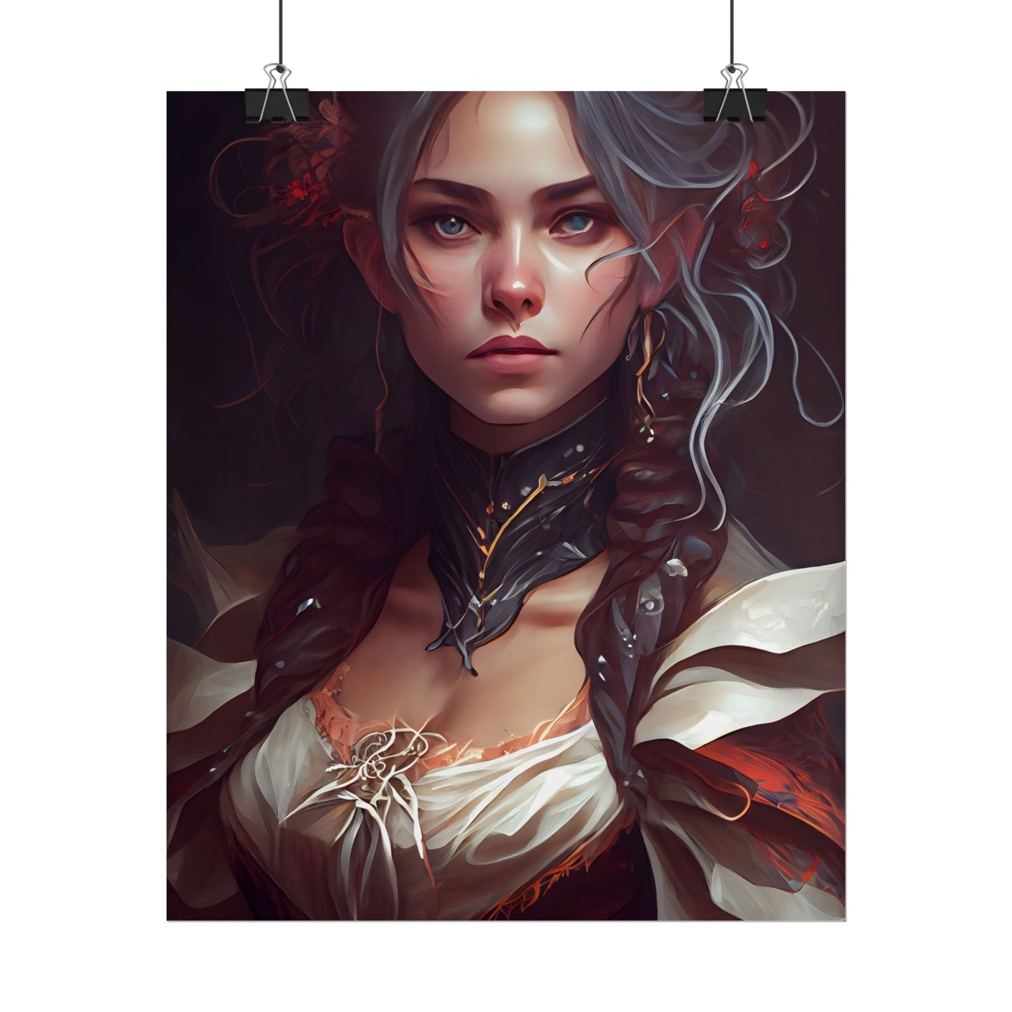 Glamorous Mid-20s Female Portrait: Black Hair Artwork - Poster