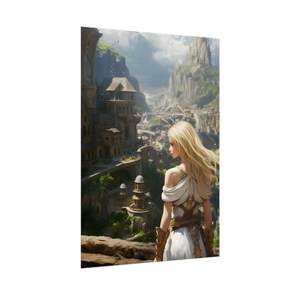 Dramatic Anime Blonde: Flying Female Digital Art - Poster