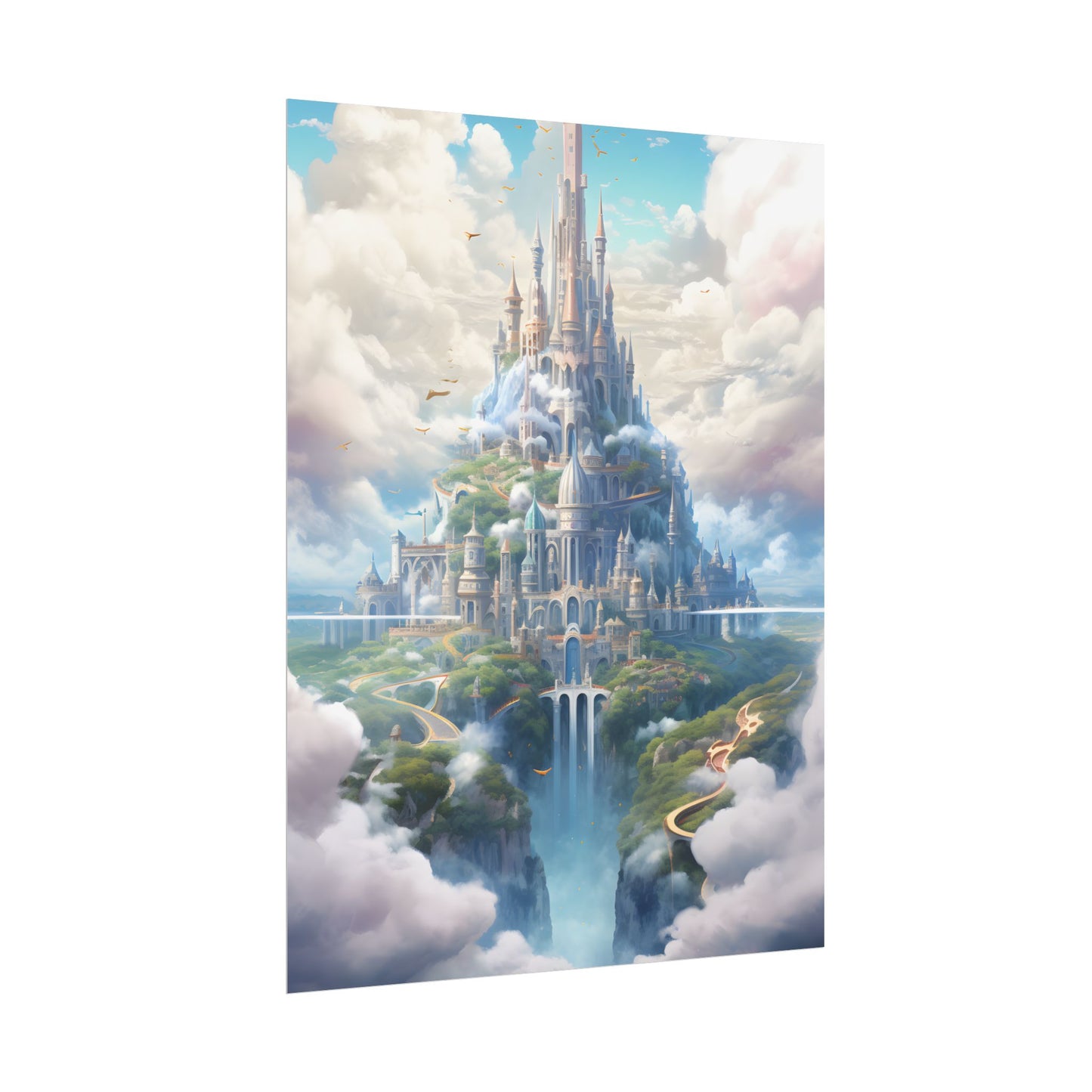 Floating City in Celestial Fantasy Realm: Whimsical Artwork - Poster