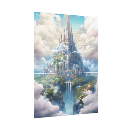Floating City in Celestial Fantasy Realm: Whimsical Artwork - Poster
