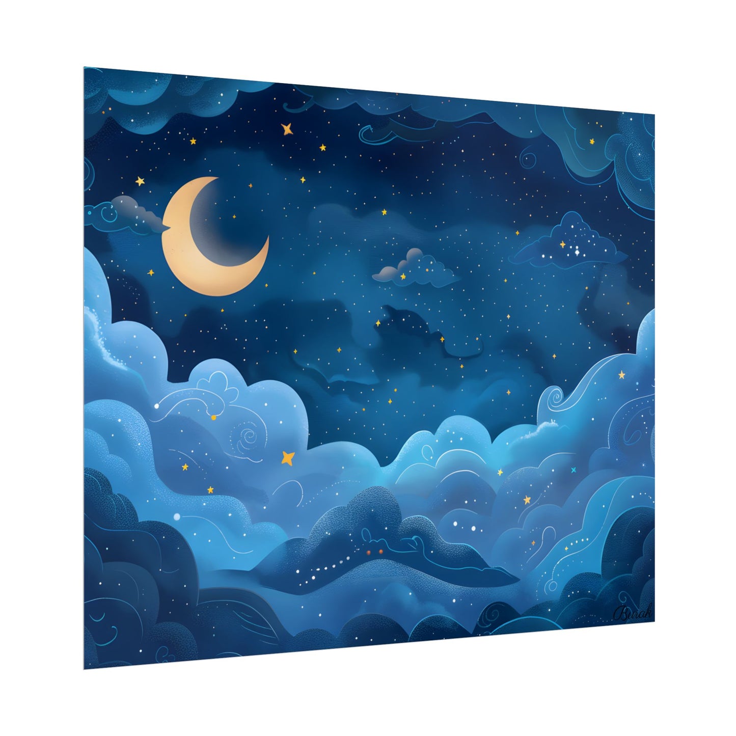 Whispers of a Whimsical Night Sky: Dreamy Celestial Artwork - Poster
