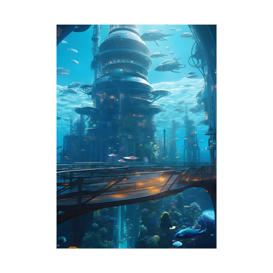 Futuristic Underwater City: Circular Platform in Metropol - Poster