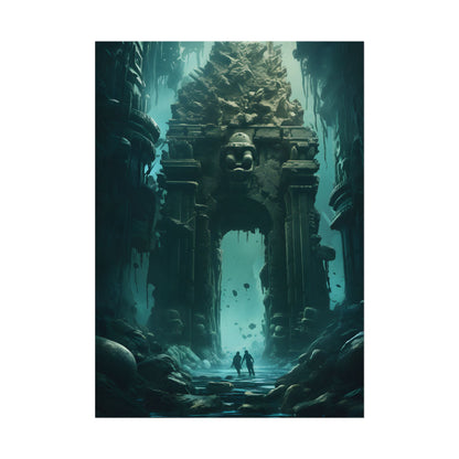 Lost Underwater Ancient City: Mysterious Blue Hues Art - Poster