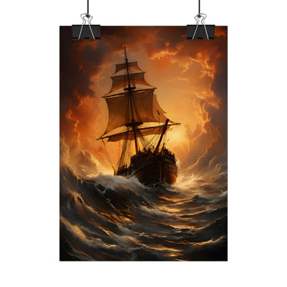 Majestic Storm Ship: Oil Painting Masterpiece - Poster