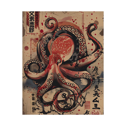 Stylized Octopus in Ukiyo-E Style: Japanese Artwork - Poster