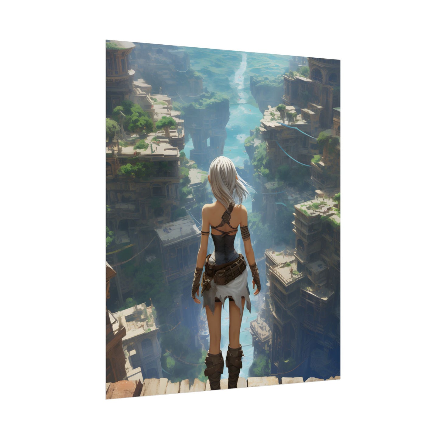 Dramatic Anime Female: Dynamic Birds Eye View Artwork - Poster