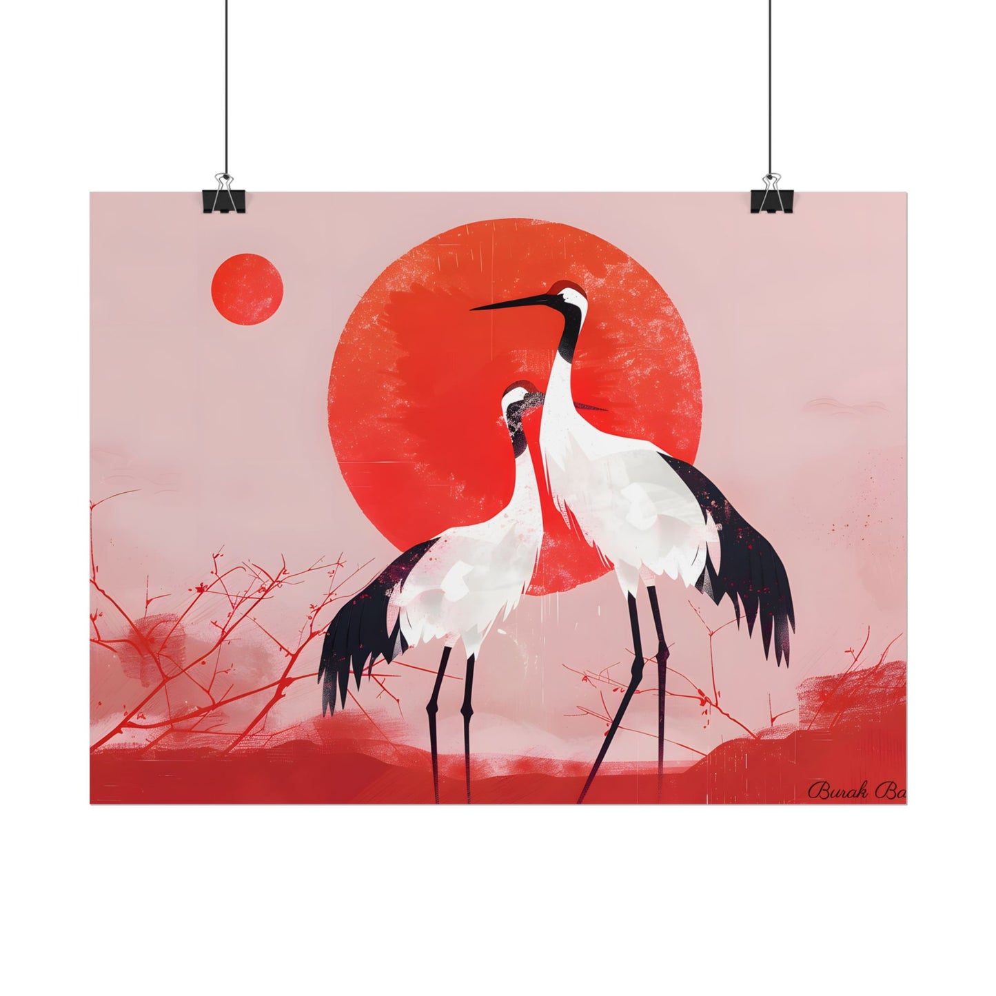 Peaceful Crane Sanctuary: Serene Landscape Nature Art - Poster
