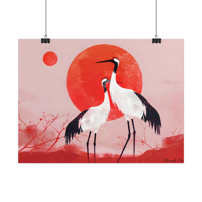Peaceful Crane Sanctuary: Serene Landscape Nature Art - Poster