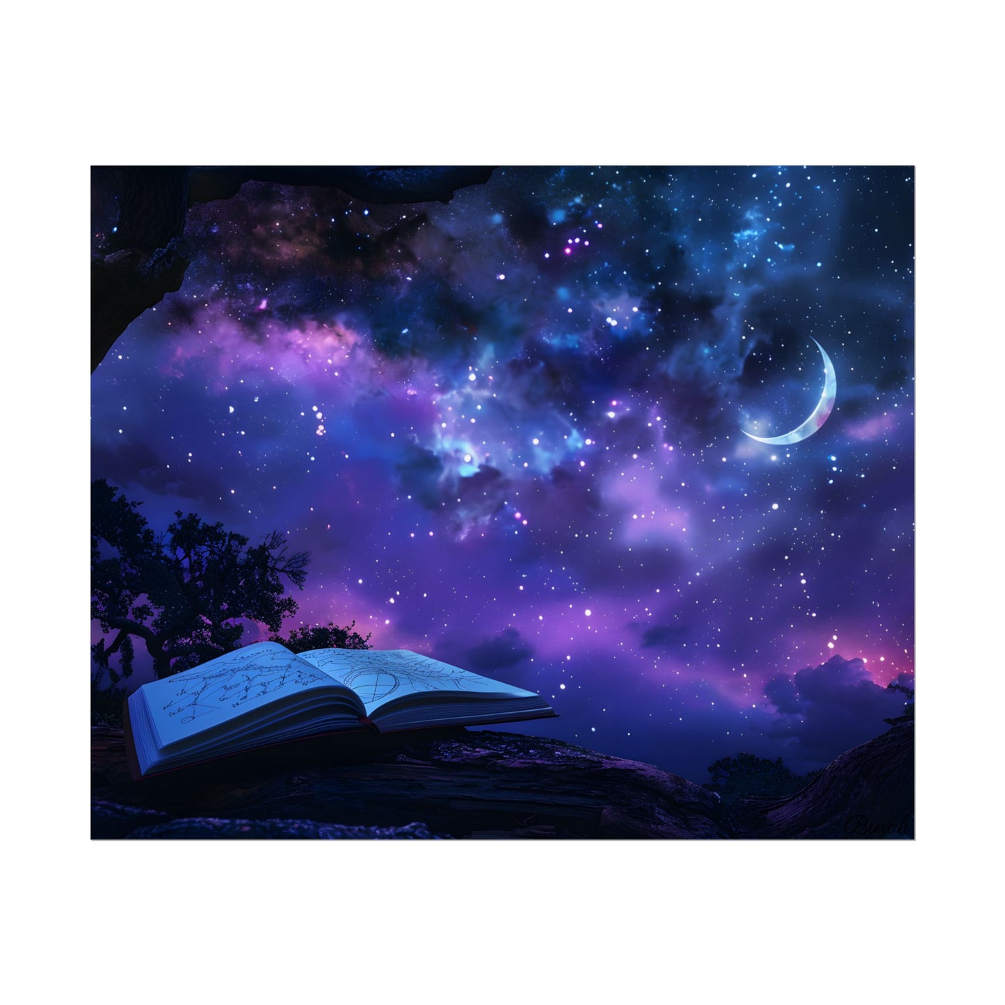 Mystical Night Sky: Stars and Crescent Moon - Poster