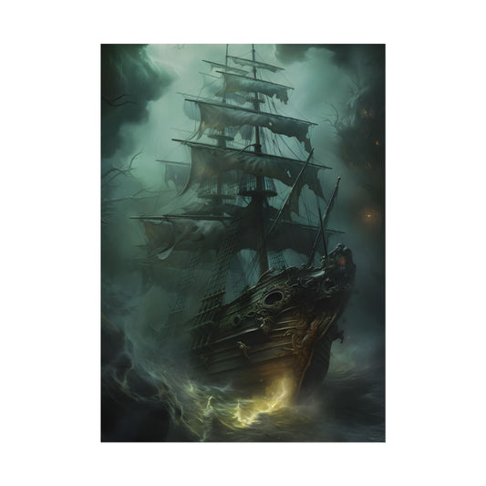 Ghostly Pirate Ship Sailing: Mysterious Sea Vessel Reimagined - Poster